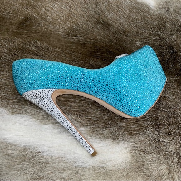 Herstar Limited Edition Tiffany Blue Crystal Embellished Platform Stilettos 10 - Picture 4 of 16
